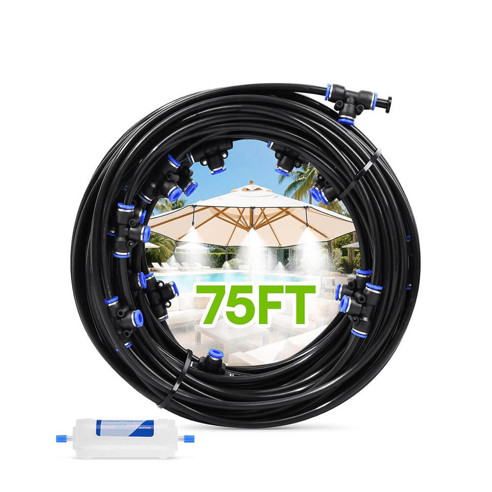 RAINPOINT 75FT Outdoor Misting System Kit - 22 Nozzles with Water Filter for Patio, Garden & Deck Cooling - product photo 1