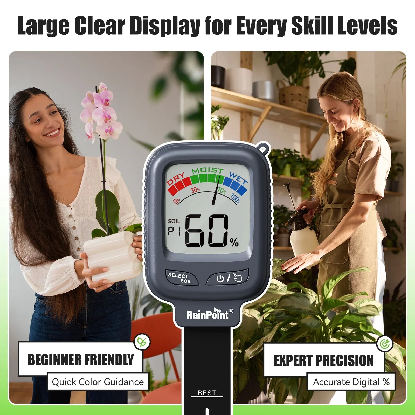 RAINPOINT soil moisture meter for checking plant water levels