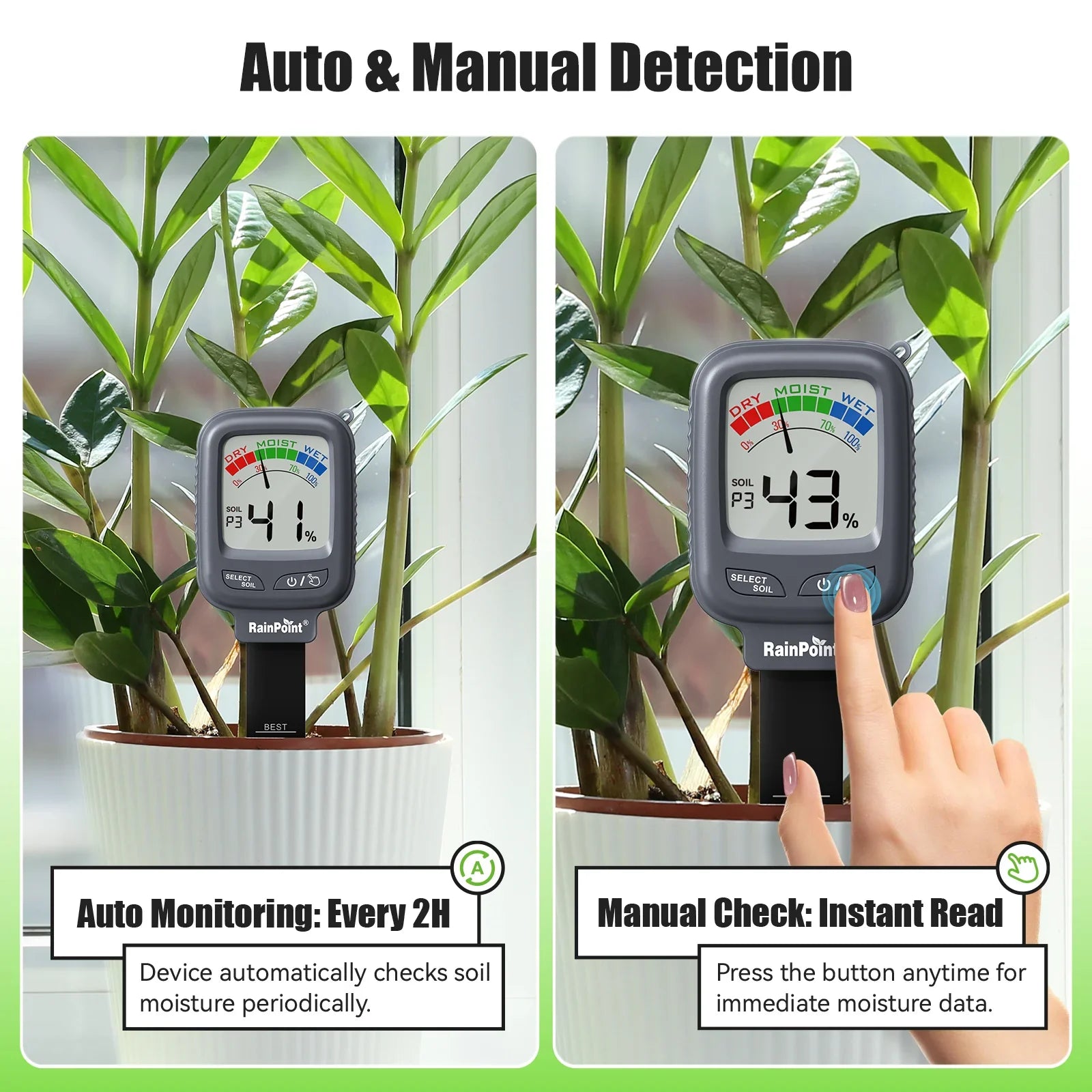 Soil moisture meter for indoor plants and potted plants