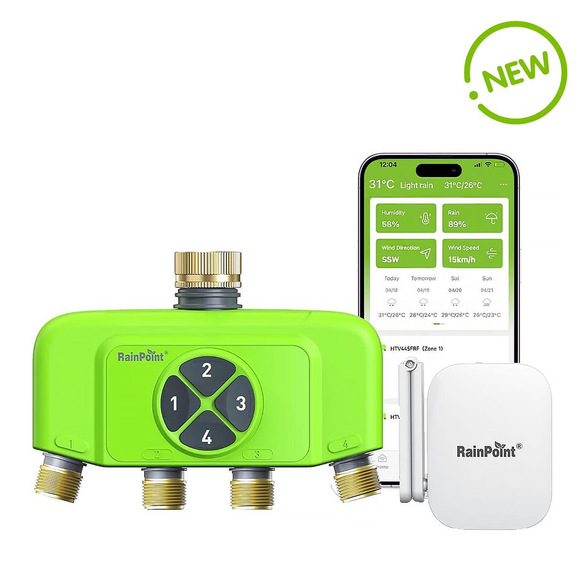 RainPoint 4-Zone WiFi Sprinkler Timer – Brass, App/Voice Control, Weather Auto-Schedule