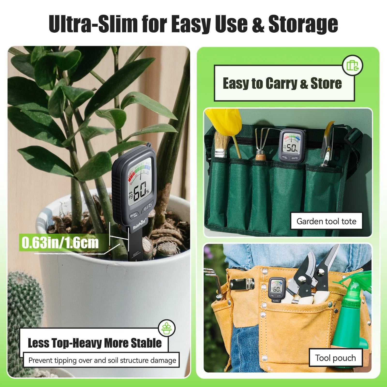 Digital soil moisture meter for monitoring indoor plant soil moisture