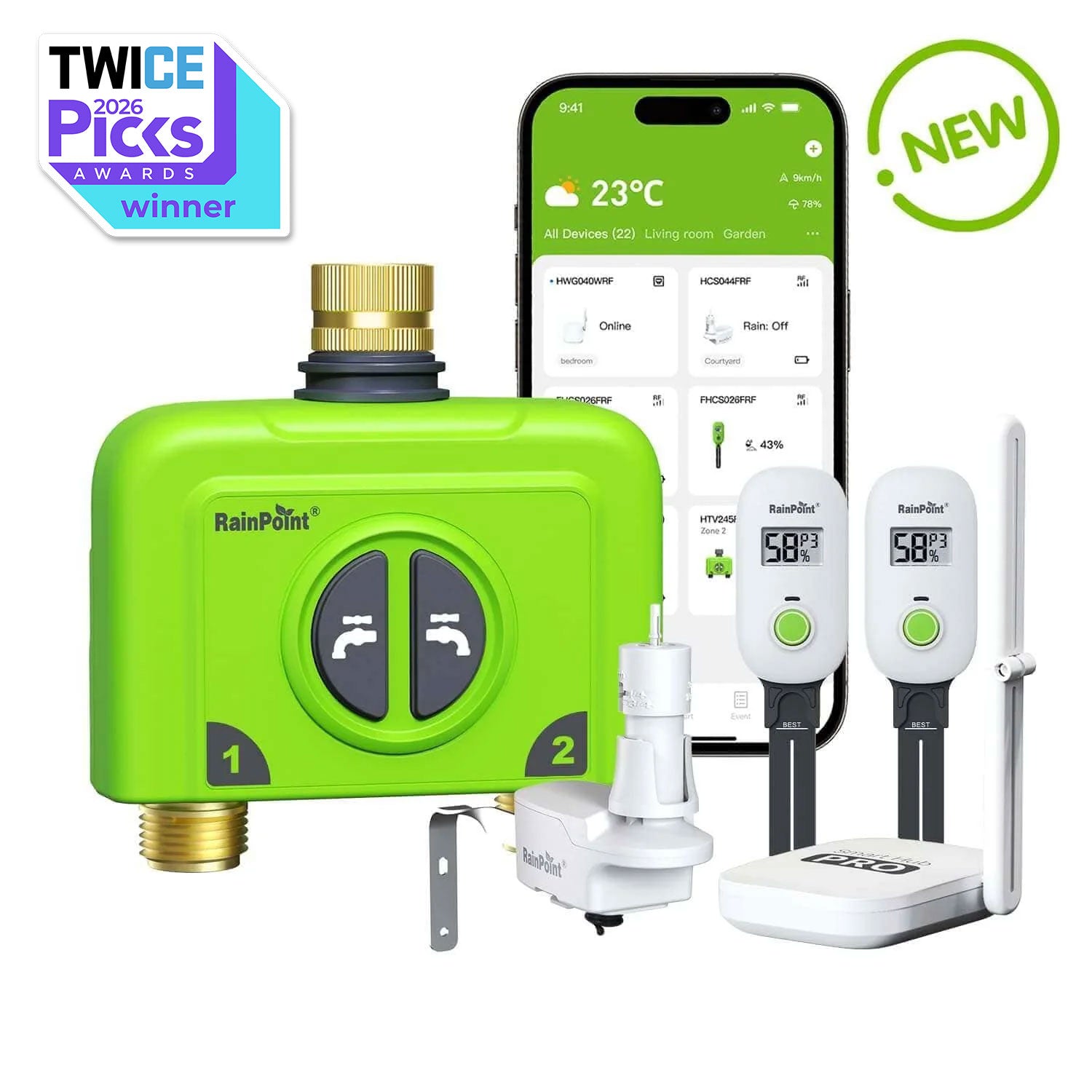 RainPoint Smart Irrigation System with soil moisture sensor and weather-based watering controller