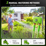 Home garden using RainPoint WiFi water timer for automatic lawn and plant watering