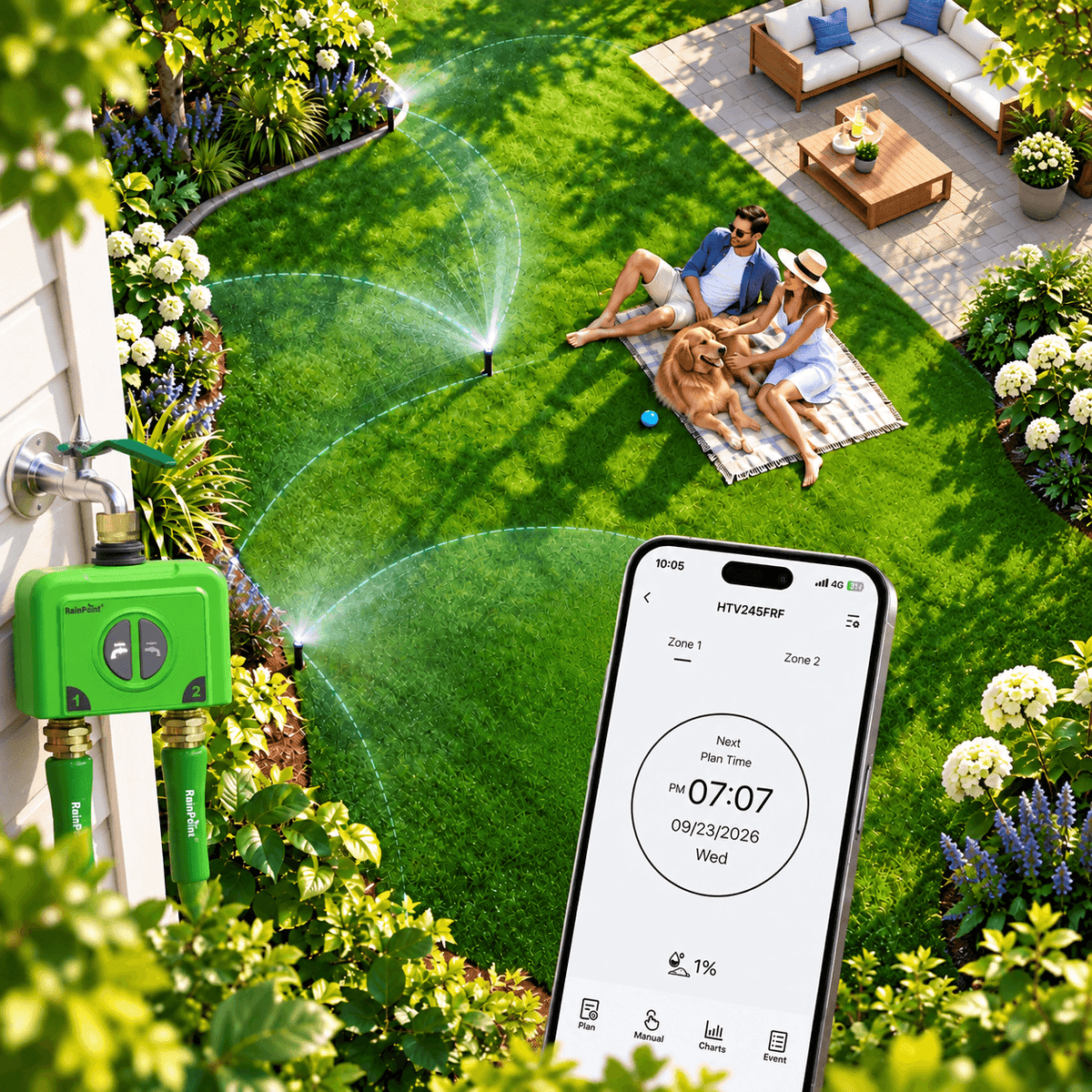 RainPoint smart irrigation system with app-controlled lawn watering
