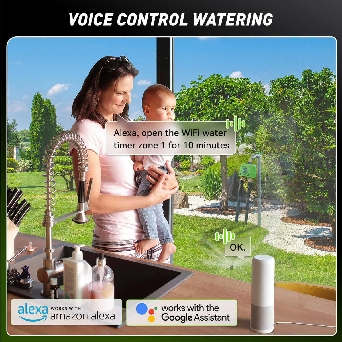RainPoint smart hose timer with voice control compatibility for convenient garden irrigation