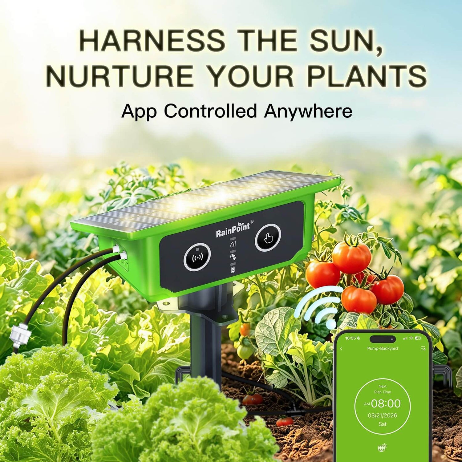 RainPoint WiFi Solar Automatic Plant Waterer Kit for Outdoor & Indoor Use with Hub