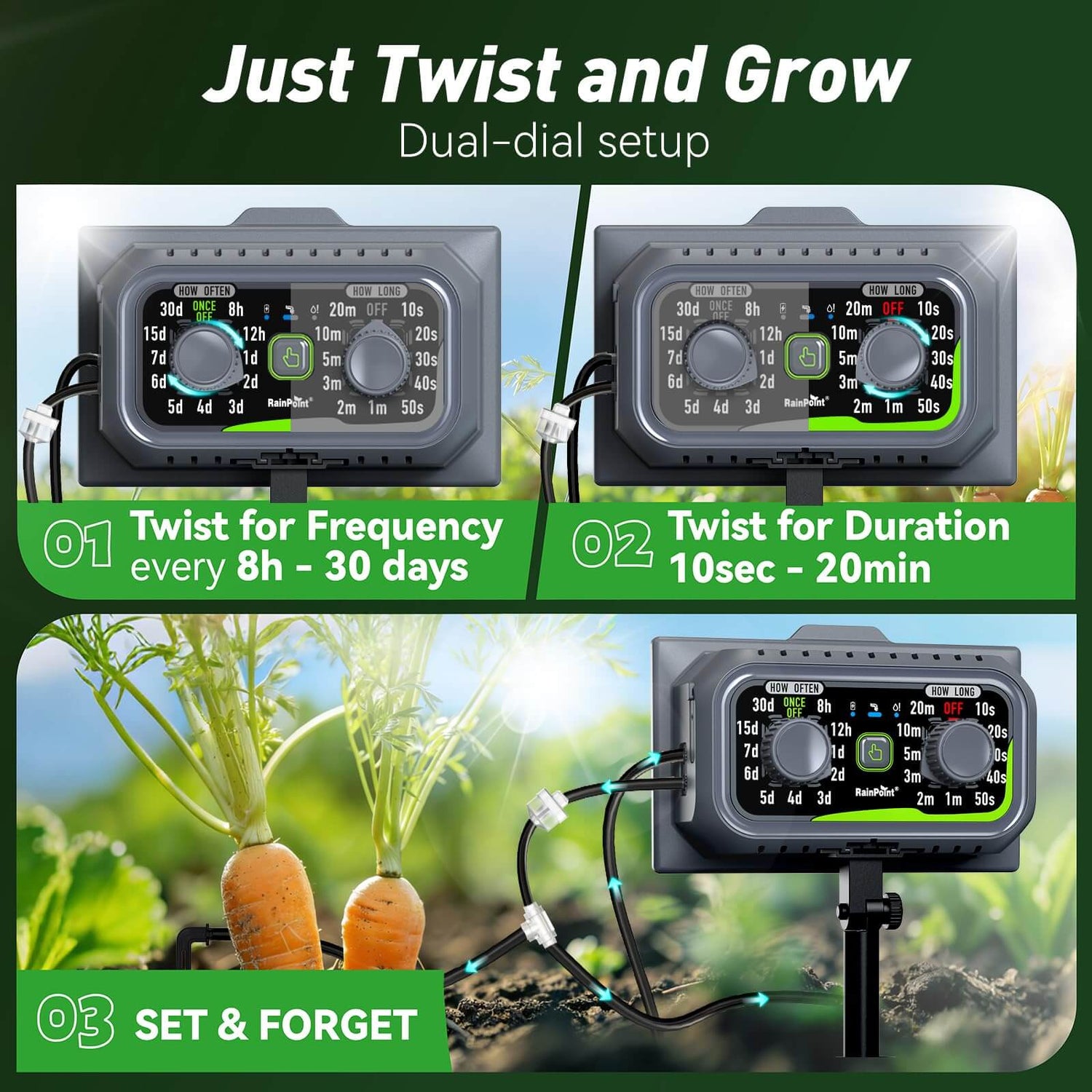 RAINPOINT Solar & USB-C Automatic Drip Irrigation Kit: Rechargeable Plant Waterer for 10-20 Plants, Indoor/Outdoor Garden, Balcony, Greenhouse