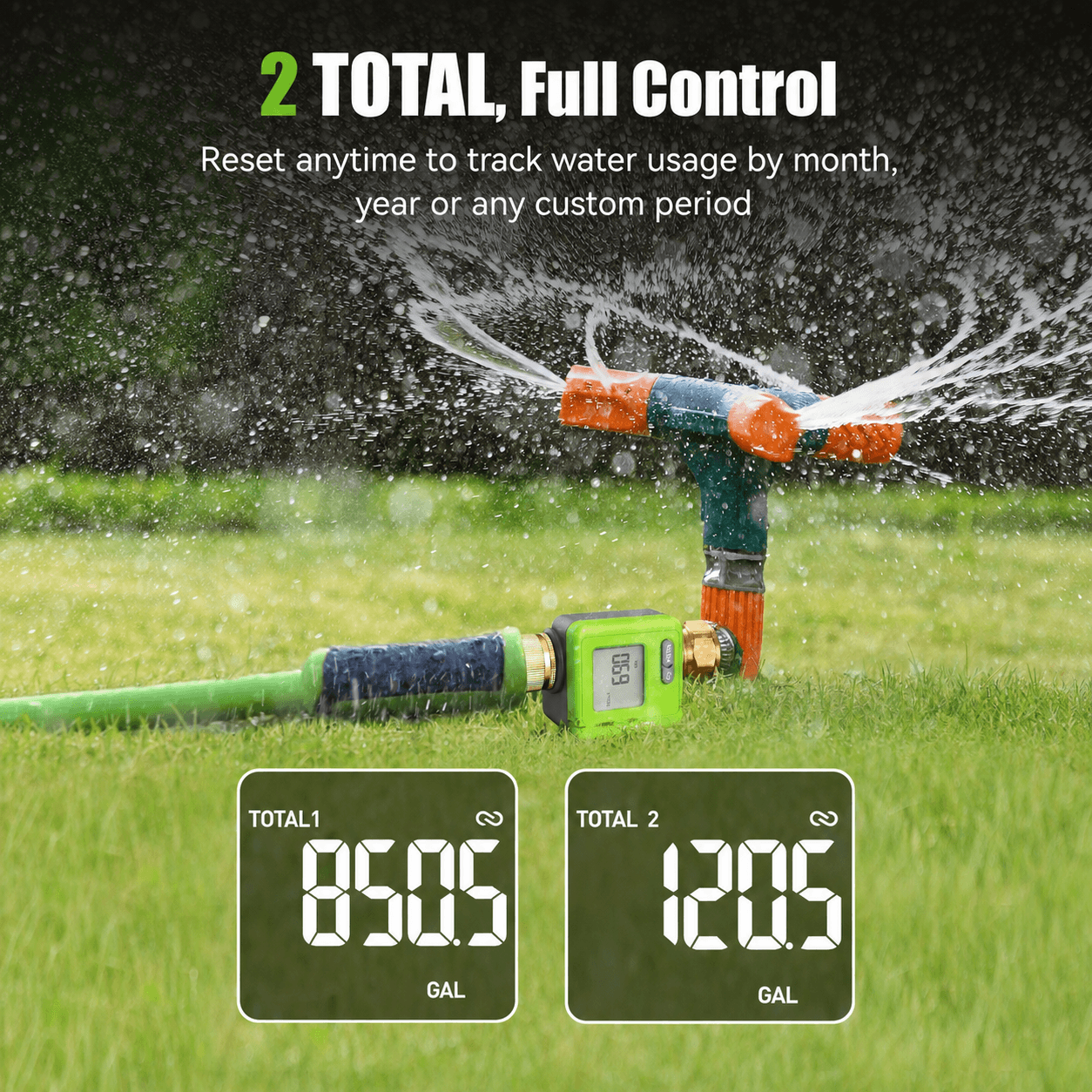 Outdoor water usage monitor for garden irrigation and pool filling