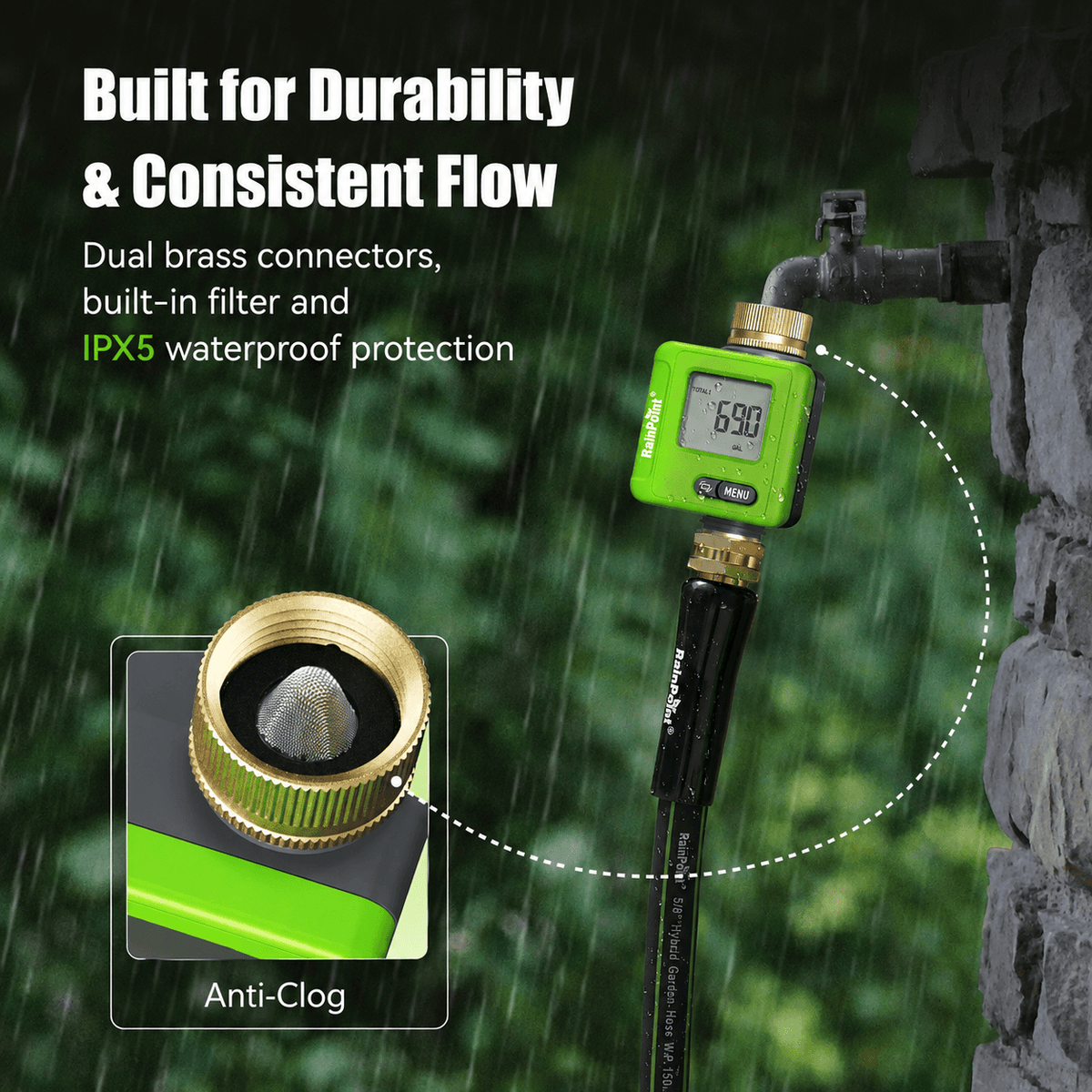 Smart water flow meter with durable brass connector design