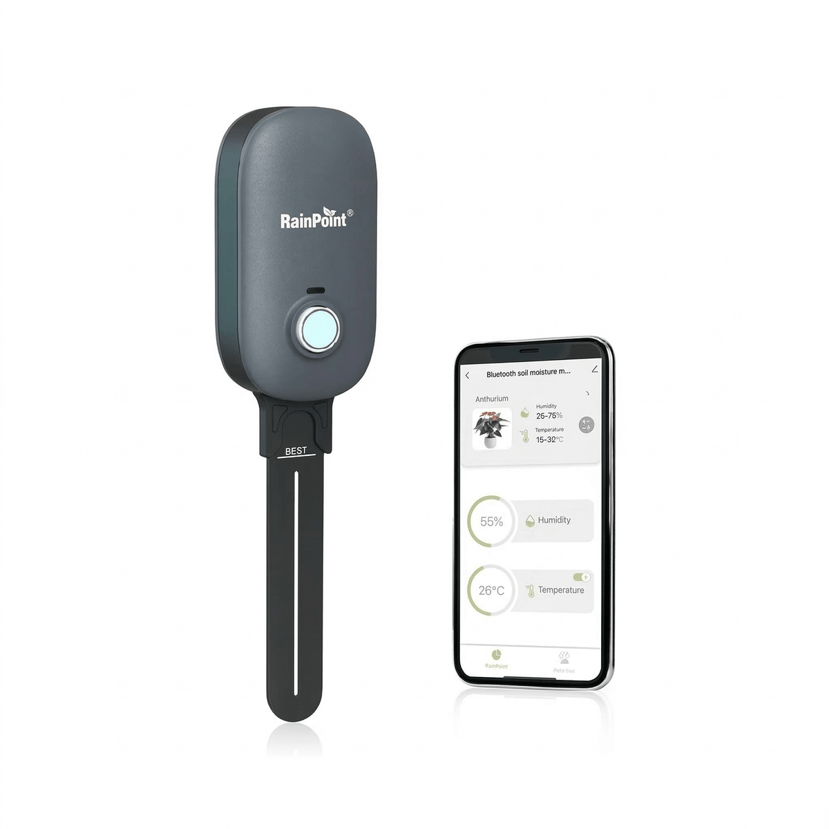 RainPoint Bluetooth Soil Moisture & Temp Meter - Works with Bluetooth Hub & Water Timer