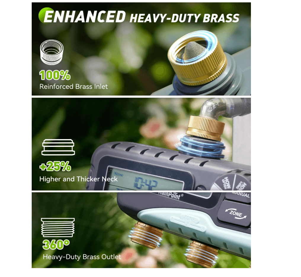 RAINPOINT 3 Zone Water Timer with Brass Inlet & Outlet
