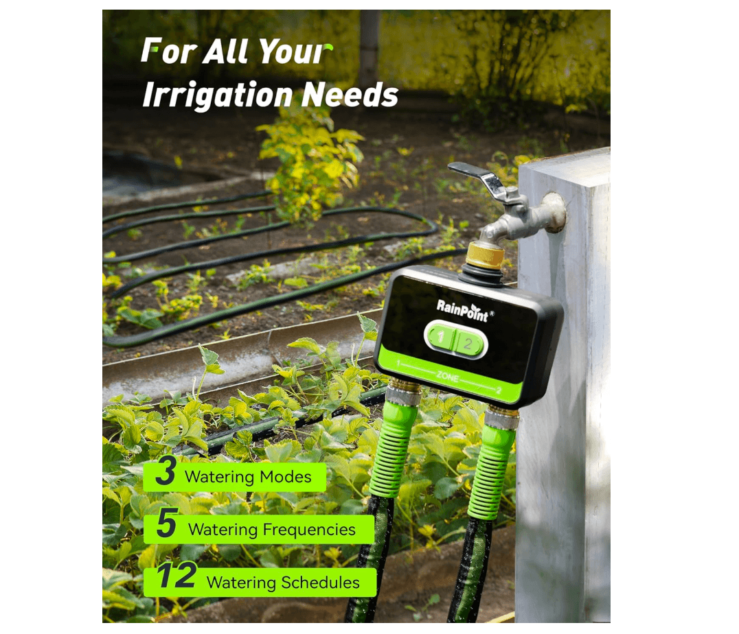 RainPoint 2-Zone WiFi Water Timer for Garden Hose with Brass Inlet & Outlet