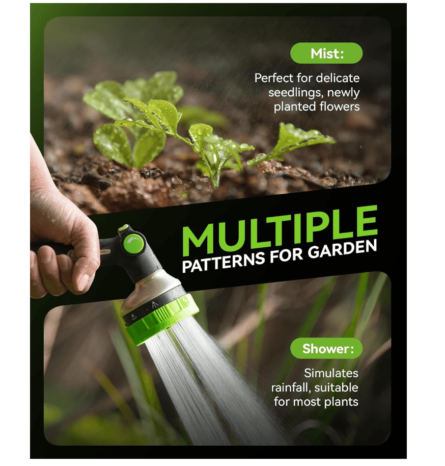 RAINPOINT Heavy Duty Garden Hose Nozzle 鈥?8 Spray Patterns with Thumb Control(Green) - product photo 6