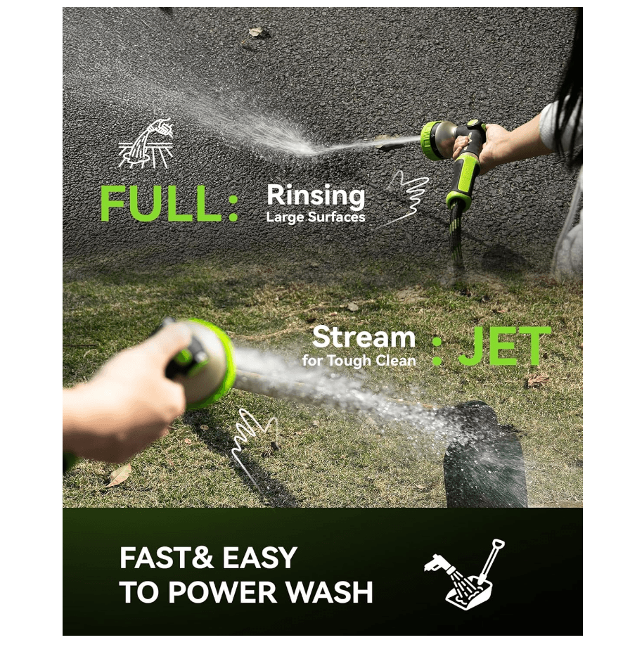 RAINPOINT Heavy Duty Garden Hose Nozzle 鈥?8 Spray Patterns with Thumb Control(Green) - product photo 7