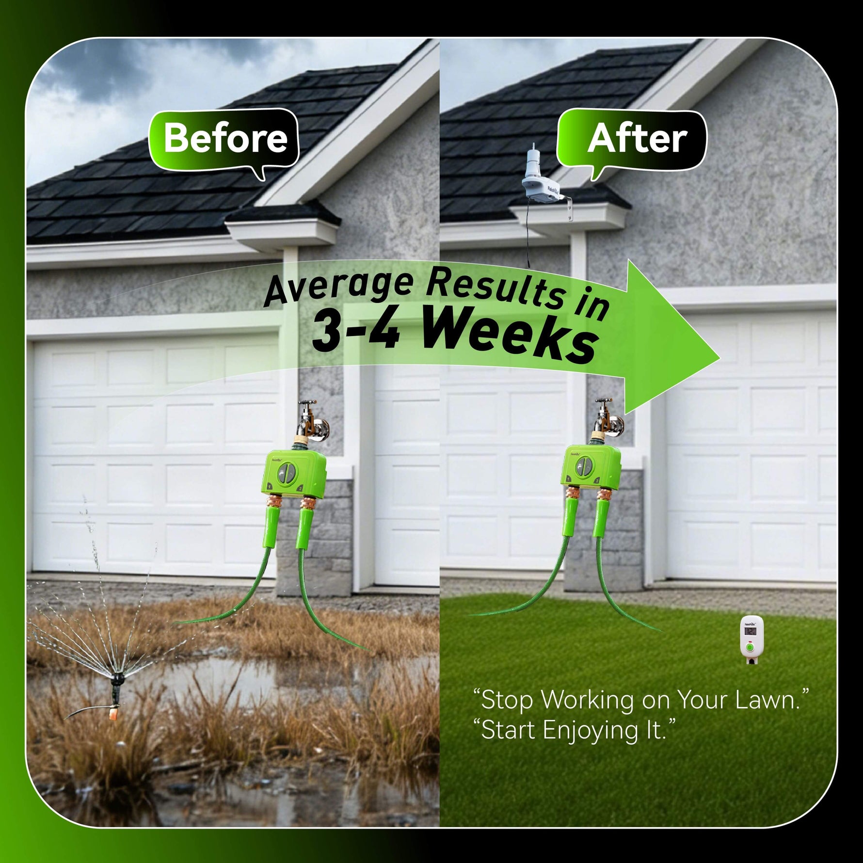 RainPoint automatic watering system connected with smart sensors and garden irrigation equipment
