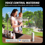 Homeowner using RainPoint smart irrigation system for efficient lawn and garden watering